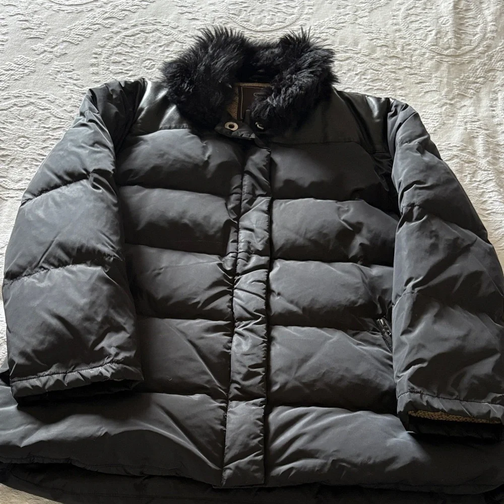 RARE EUC Black Puffer Faux Fur Collar Leather Pocket Trim/Shoulder by COACH